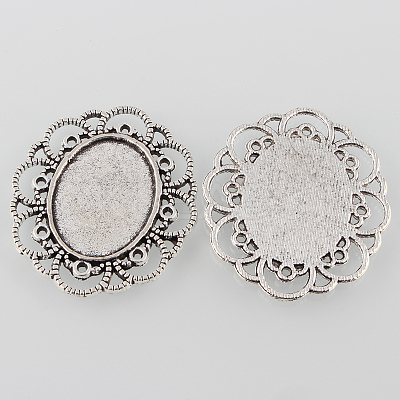 Tibetan Style Alloy Flower Tray Cabochon Settings X-TIBE-M021-08AS-1
