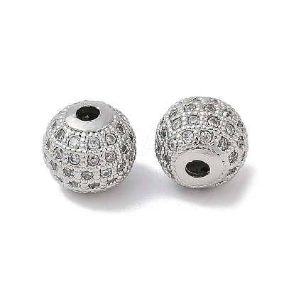 Brass Pave Clear Cubic Zirconia Beads KK-Q030-12P-1