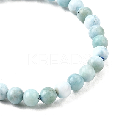 Natural Larimar/Pectolite Round Beaded Stretch Bracelet BJEW-A120-01A-1