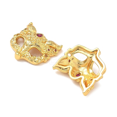 Brass Micro Pave Hot Pink Cubic Zirconia Fox Mask Connector Charms X-KK-H526-11G-01-1