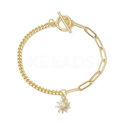 Sun Brass Clear Cubic Zirconia Charm Bracelets BJEW-JB10392-01-1