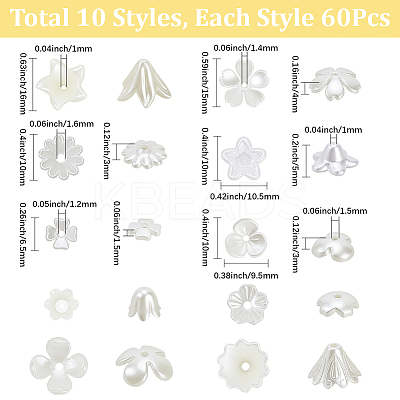 600Pcs 10 Styles ABS Plastic Imitation Pearl & Acrylic Bead Caps OACR-SC0002-36-1