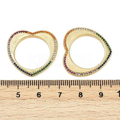 Brass Micro Pave Colorful Cubic Zirconia Heart Linking Rings KK-S526-60G-1
