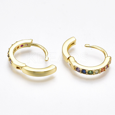 Brass Micro Pave Cubic Zirconia Huggie Hoop Earrings EJEW-S201-40G-1