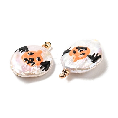 Baroque Style Natural Keshi Pearl Pendants with Enamel PEAR-G013-02F-1
