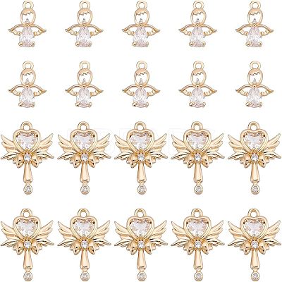20Pcs 2 Style Rack Plating Brass Micro Pave Clear Cubic Zirconia Pendants KK-FH0004-22-1