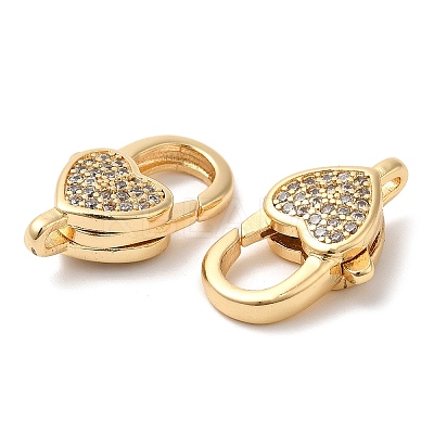 Brass Micro Pave Clear Cubic Zirconia Lobster Claw Clasps KK-B074-20G-1