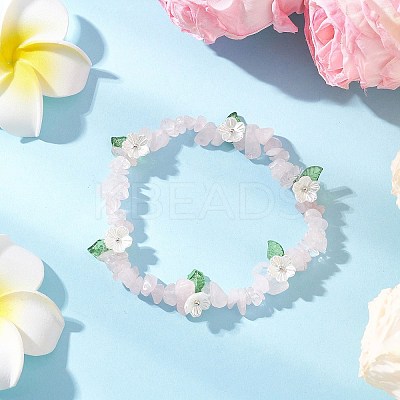Natural Rose Quartz Chip Beaded Stretch Bracelets for Women BJEW-JB12311-02-1