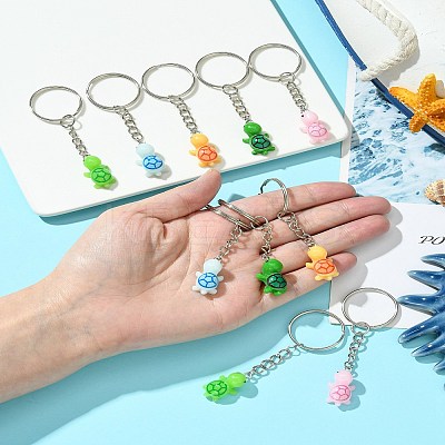 10Pcs 5 Colors Resin Tortoise Pendant Keychain KEYC-FS00018-1