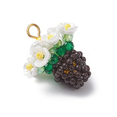 Resin Glass Seed Beaded Flower Pendants PALLOY-MZ01106-02-1