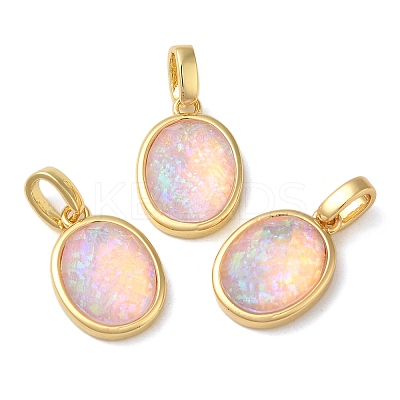 Rack Plating Brass with Synthetic Opal Pendants KK-S370-09G-01-1