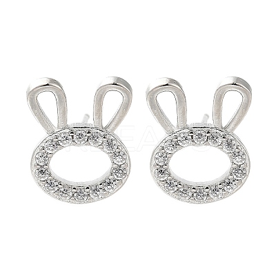 Rabbit Head Brass Micro Pave Cubic Zirconia Ear Studs EJEW-D304-39P-1