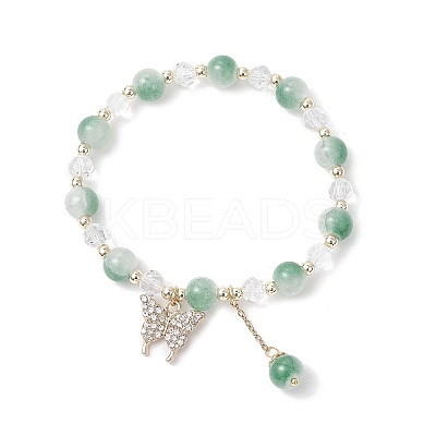 5Pcs Crackle Imitation Jade Glass & Transparent Glass Beaded Stretch Bracelets BJEW-JB11859-1