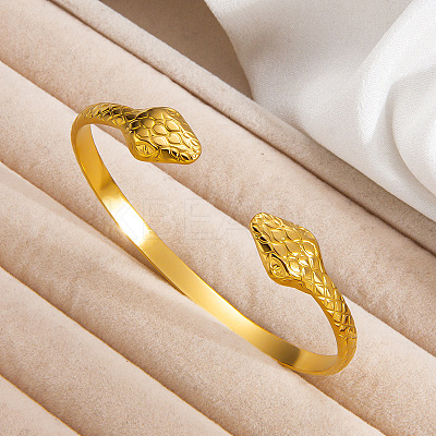 Double Snake 304 Stainless Steel Open Cuff Bangles for Women WG175D4-02-1