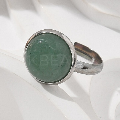 Half Round Natural Green Aventurine Finger Rings X-RJEW-M062-01P-21-1