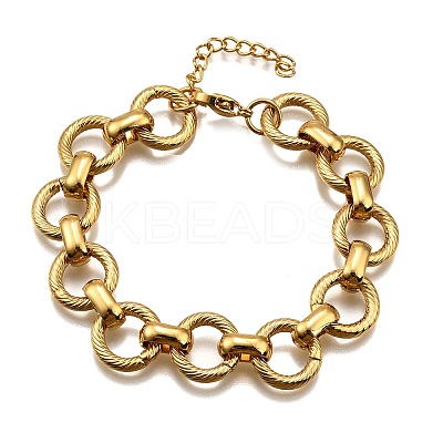 304 Stainless Steel Flat Round Link Chain Bracelets for Women BJEW-R021-08G-1