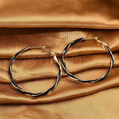Brass Enamel Twist Ring Hoop Earrings EJEW-P301-01G-B-1
