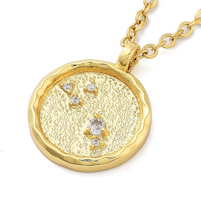 304 Stainless Steel Cubic Zirconia Constellation Flat Round Pendants STAS-S145-01H-1