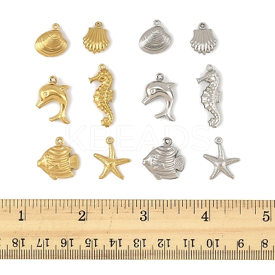 36Pcs 12 Styles Ocean 304 Stainless Steel Pendants STAS-FS0001-95-1