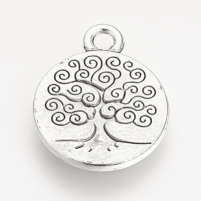 Tibetan Style Alloy Flat Round with Tree Pendants LS-TIBEP-Q043-314-RS-1