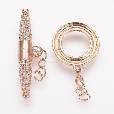 Brass Micro Pave Cubic Zirconia Ring Toggle Clasps ZIRC-P050-11RG-1
