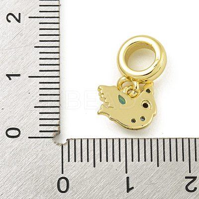 Rack Plating Brass Pave Black & Light Blue Cubic Zirconia Bird European Dangle Charms KK-Z067-54G-1