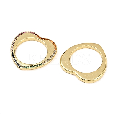 Brass Micro Pave Colorful Cubic Zirconia Heart Linking Rings KK-S526-60G-1