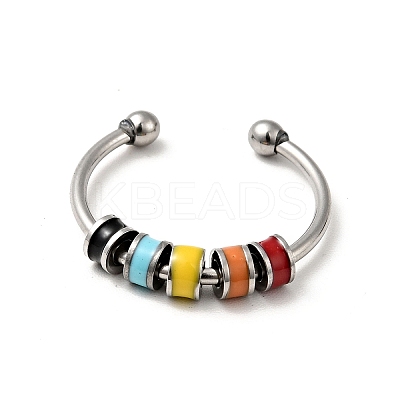 Enamel Disc Rotating Beaded Open Cuff Ring RJEW-C032-01B-P-1
