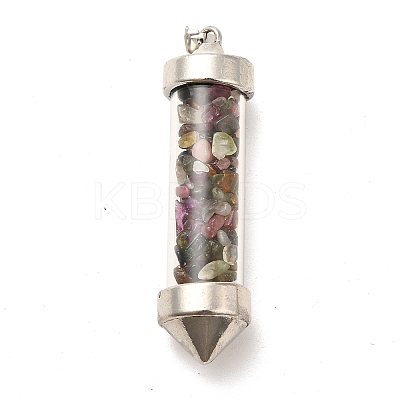 Mixed Gemstone Chip Glass Bottle Big Pointed Pendants G-P482-01P-1