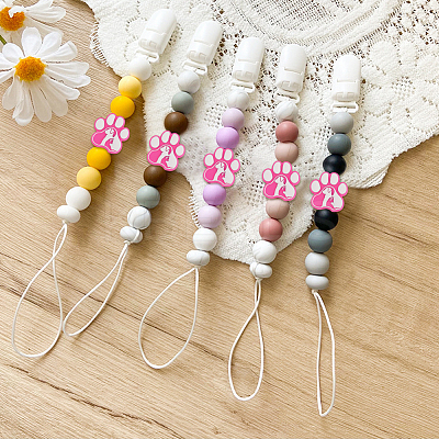 10Pcs 2 Colors Paw Print Food Grade Eco-Friendly Silicone Beads SIL-GO0001-07-1