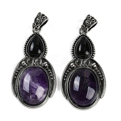 Natural Amethyst & Obsidian Pendants G-I370-08AS-06-1