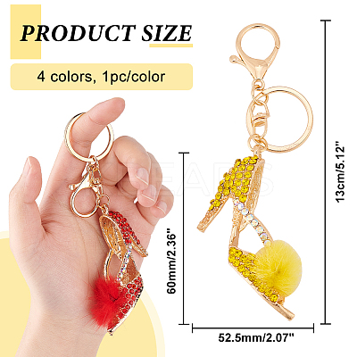 4Pcs 4 Colors Fur Ball High Heels Shoes Rhinestones Pendant Keychain KEYC-GA0001-28-1
