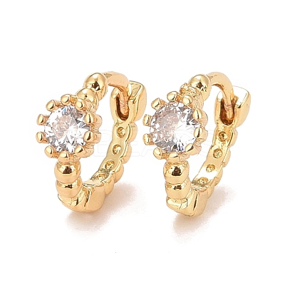 Clear Cubic Zirconia Flat Round Hoop Earrings EJEW-C022-02G-1