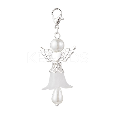 Frosted Acrylic & Glass Pearl Flower Angel Pendant Decorations HJEW-JM03490-01-1