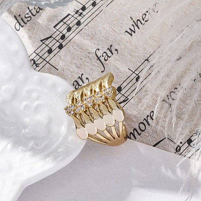 Brass Micro Pave Clear Cubic Zirconia Cuff Finger Rings RJEW-G337-34G-1