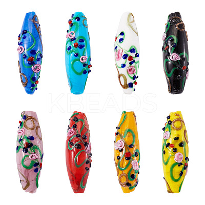8Pcs 8 Colors Handmade Gold Sand Lampwork Beads Strands LAMP-TA0002-26-1