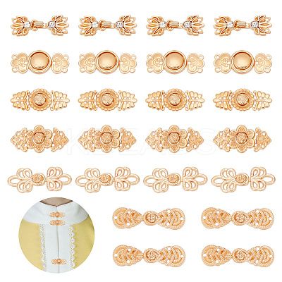 24Pcs 6 Styles Chinese Style Flower Alloy Snap Lock Clasps FIND-GA0003-16-1