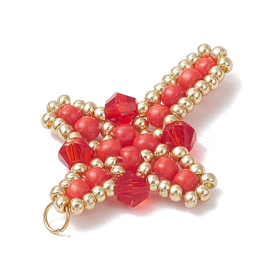 Glass Seed Beaded Cross Pendants PALLOY-MZ00826-02-1