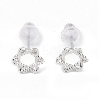 Anti-Tarnish Rhodium Plated Star of David 999 Fine Silver Stud Earrings for Women EJEW-S215-05P-1
