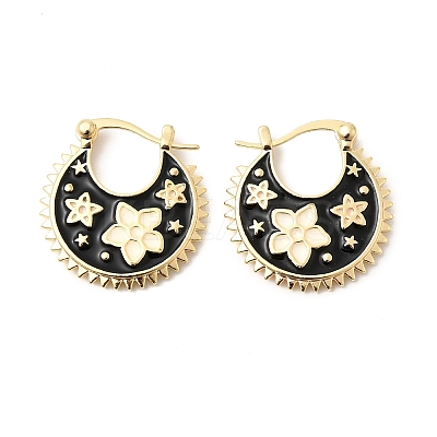 Flower Brass Enamel Hoop Earrings EJEW-Z157-02G-1