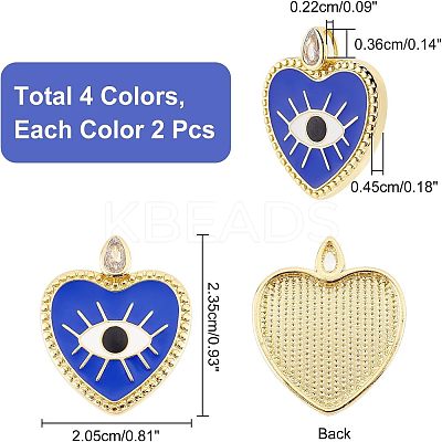 SUPERFINDING 8Pcs 4 Colors Rack Plating Brass Cubic Zirconia Pendants KK-FH0003-33-1