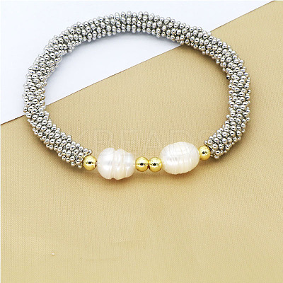 304 Stainless Steel Round Beads Stretch Bracelets for Women FS-WG5A960-01-1
