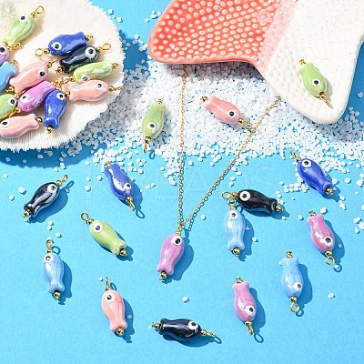10Pcs Evil Eye Fish Shaped Glazed Porcelain Pendants PALLOY-YW00086-01-1