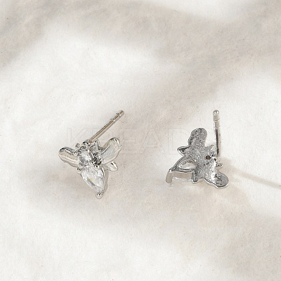 Brass Micro Pave Clear Cubic Zirconia Stud Earrings EJEW-R016-26P-11-1
