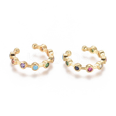 Golden Plated Brass Micro Pave Cubic Zirconia Cuff Earrings LS-EJEW-L244-21G-1
