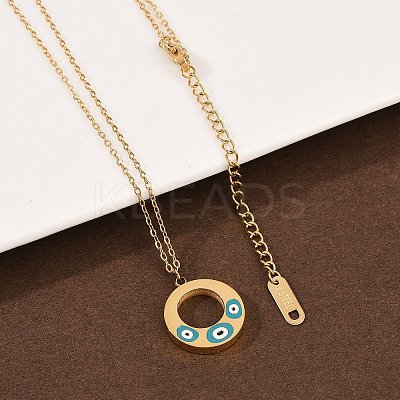 304 Stainless Steel Enamel Evil Eye Ring Pendant Necklaces for Women NJEW-G176-04G-1