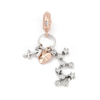 Brass Pendants with Cubic Zirconia European Beads KK-Q015-01K-1