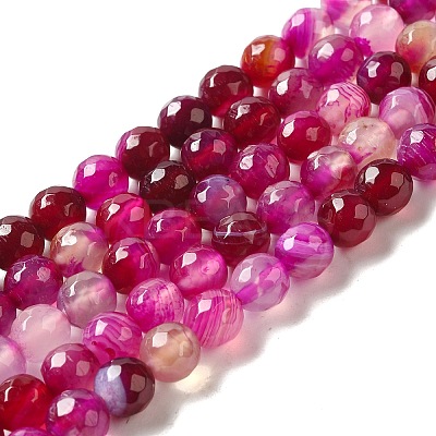 Natural Striped Agate/Banded Agate Beads Strands G-H1593-8mm-1-1