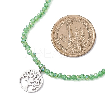 Stainless Steel Pendant Electroplate Glass Faceted Rondelle Beaded Necklaces NJEW-JN05530-1