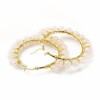 Natural Rose Quartz Beaded Hoop Earrings for Women EJEW-C003-03L-RS-1